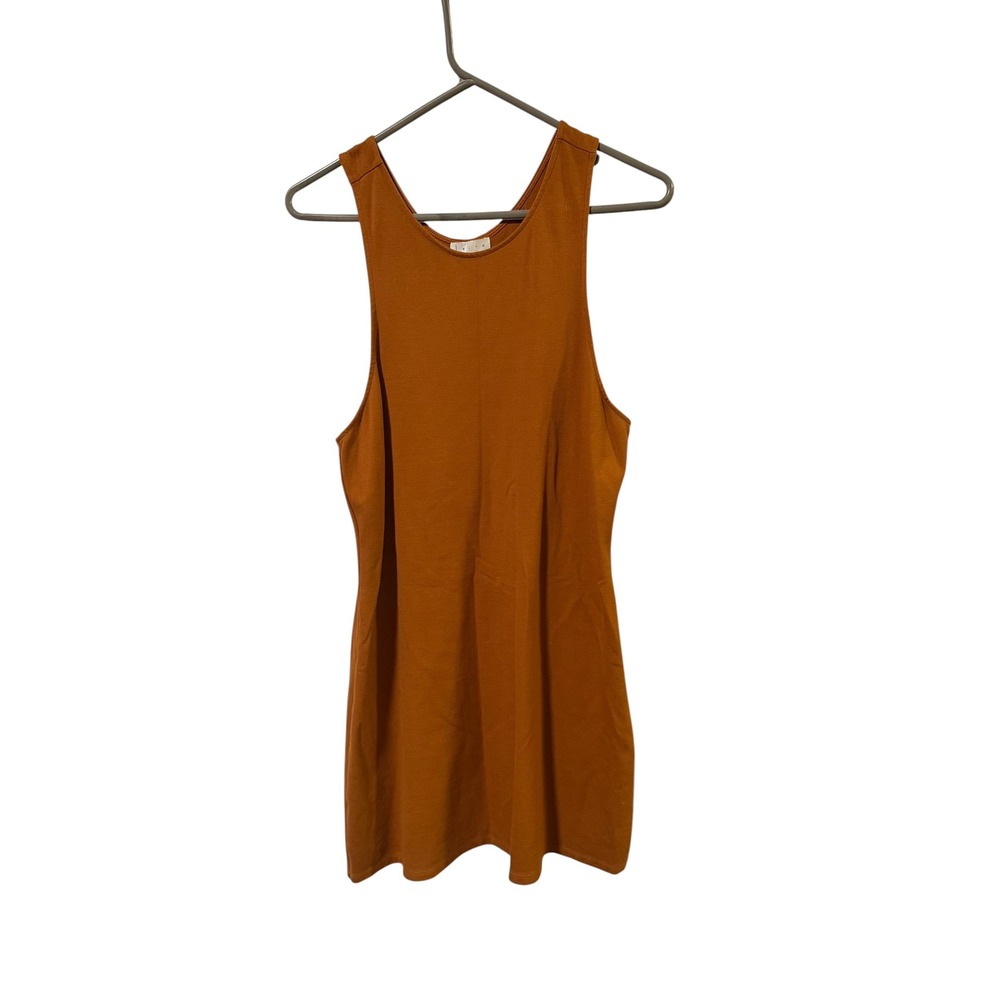 Leith Size Large Rust Orange Sleeveless Scoop Neck Ponte Mini Dress